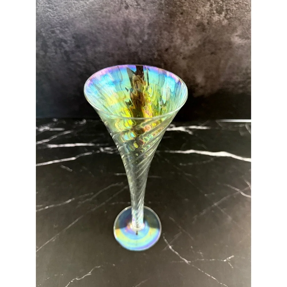 Iridescent Trumpet Hollow Stem Diamond Swirl 9.75in Fluted Champagne Glasses